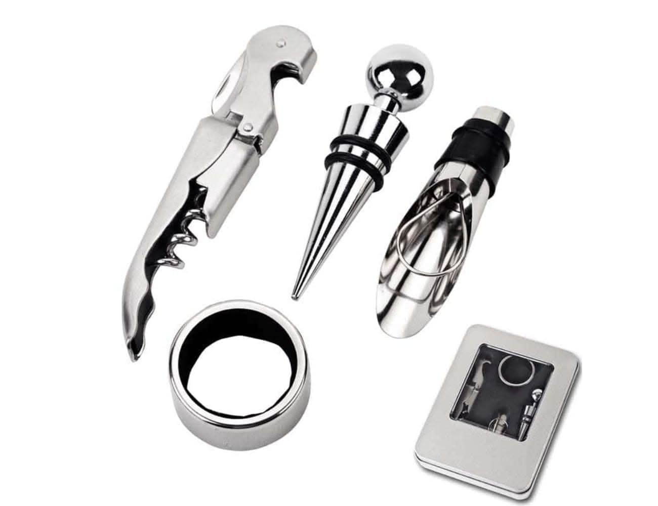 סט אביזרי יין בקופסת מתכת