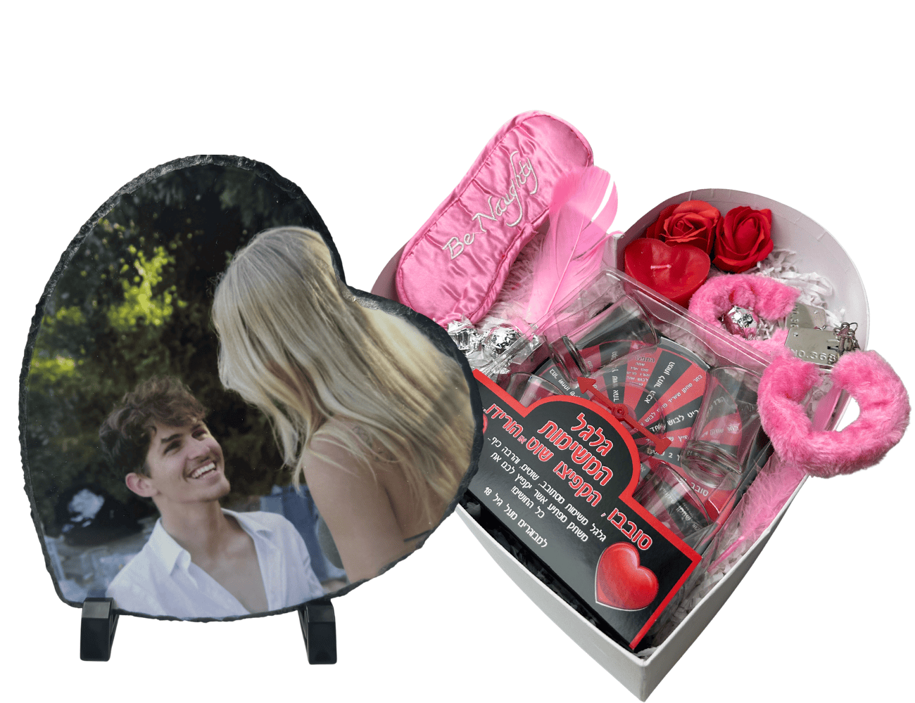 מארז +18 כולל משחק זוגי מארז בלוק אבן בזלת בצורת לב