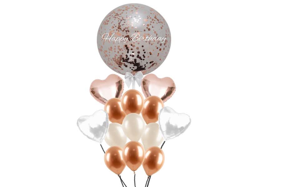 רוז-לבן זר בלונים עם מיתוג אישי