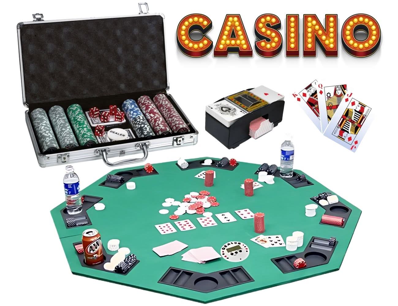 מארז שולחן + מערבב קלפים ערכת פוקר מקצועית 300 צ'יפים