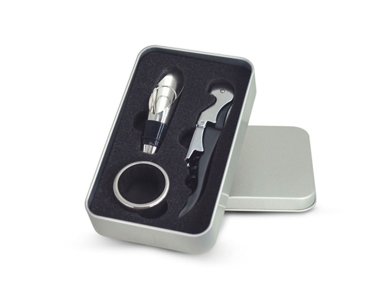 סט אביזרי יין בקופסת מתכת