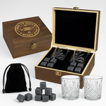 מארז כפול / מארז בלבד סט כוסות וויסקי ואבני קרח במארז עץ