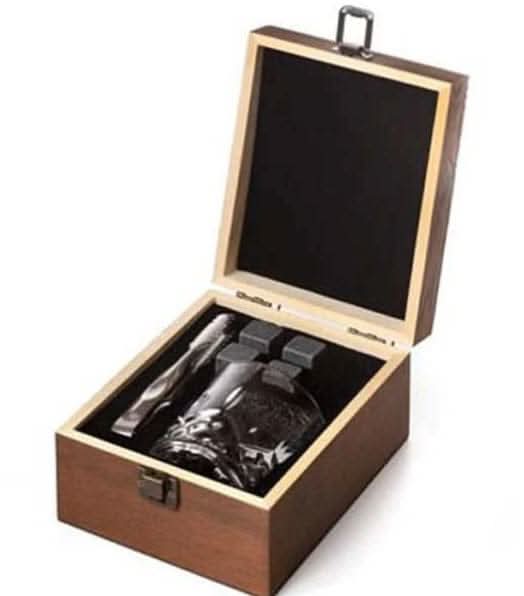 מארז בודד / מארז בודד סט כוסות וויסקי ואבני קרח במארז עץ