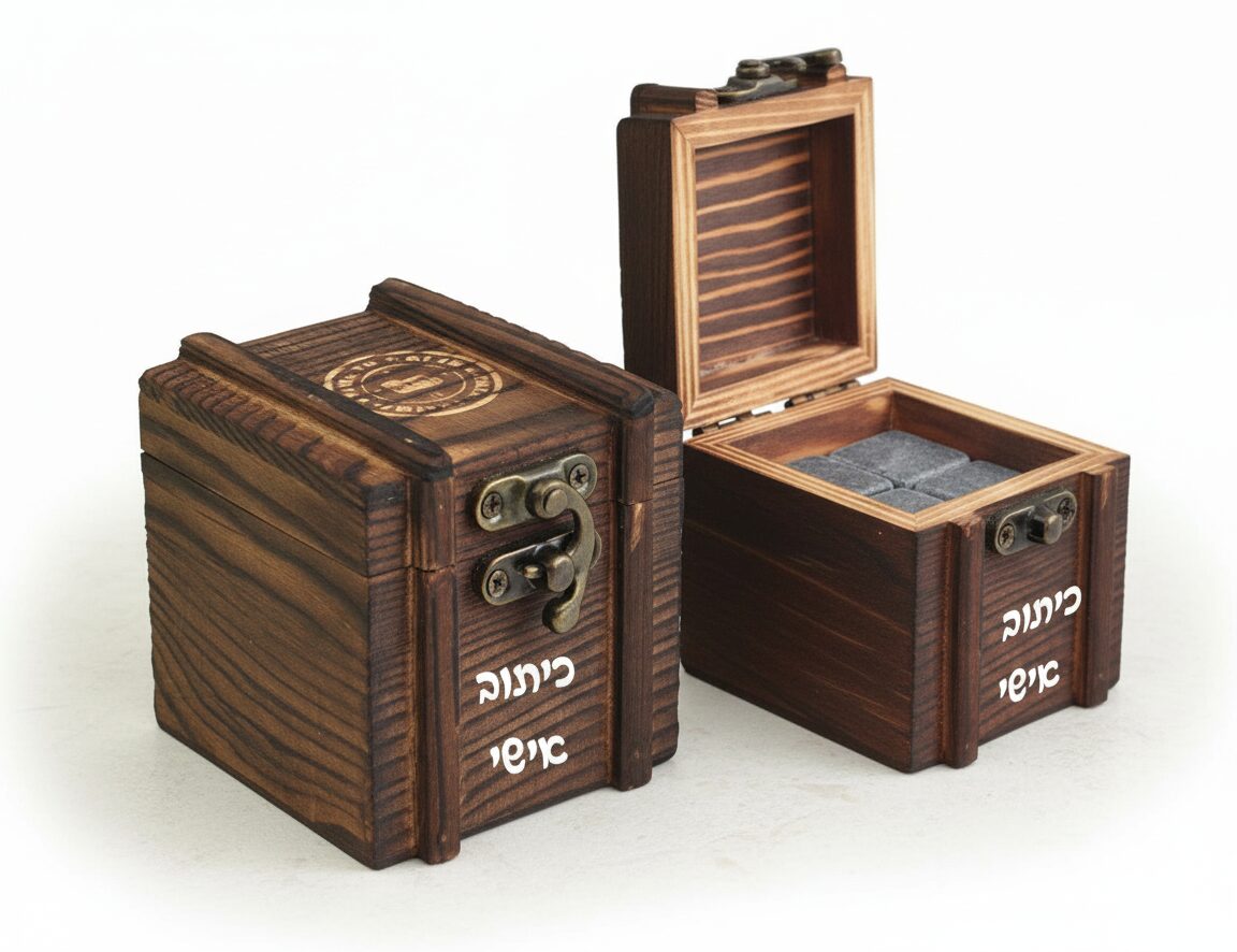 אבני וויסקי בתיבת עץ וינטג - מתנות לגבר