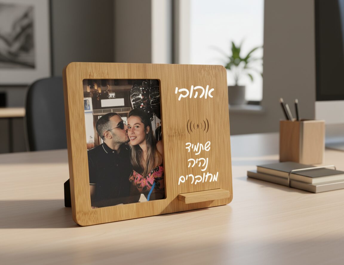מטען אלחוטי במבוק עם תמונת זוג וברכה אישית