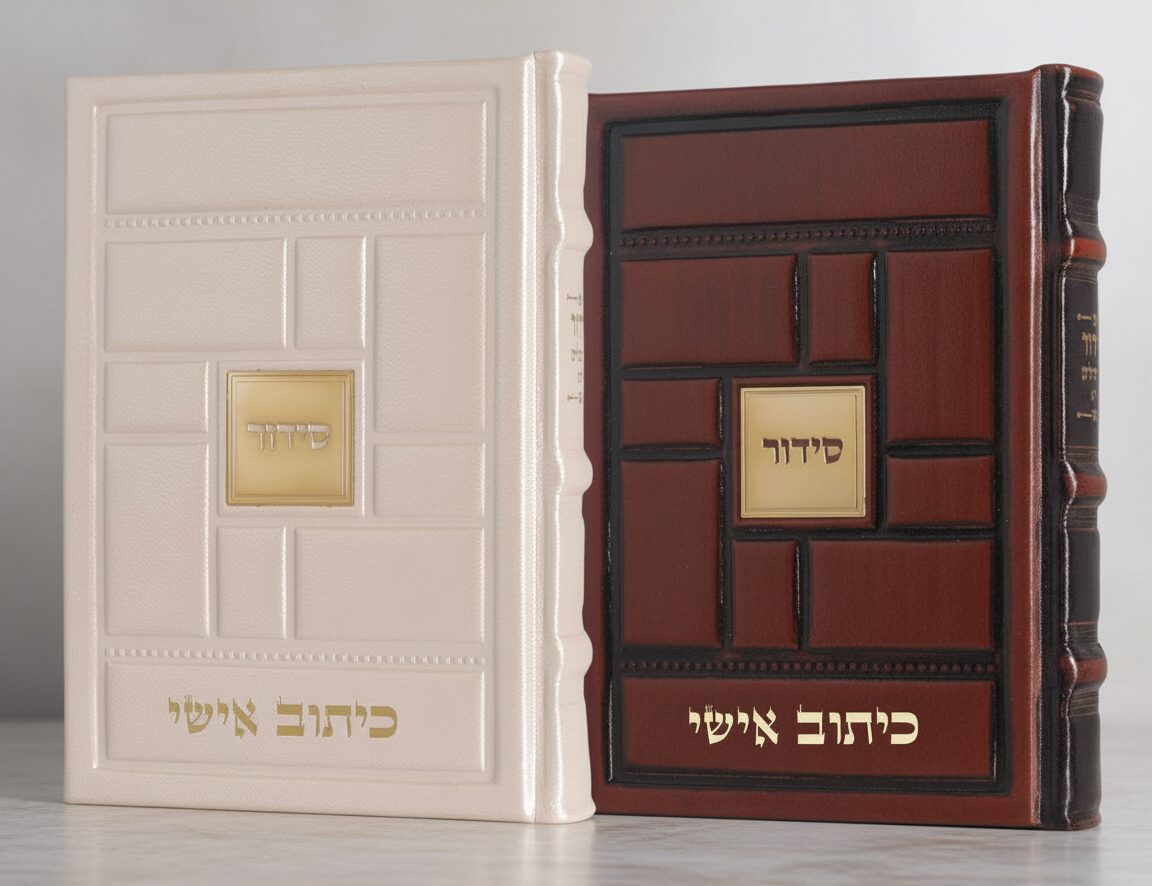 סידור פרימיום מעור אמיתי דגם ירושלים, בצבע קרם ובצבע חום כהה