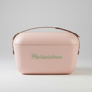 צידנית קשיחה ורודה Polarbox עם ידית עור על רקע לבן