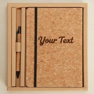 מארז קולג מחברת ועט מעוצבים מקורק, עם כיתוב "Your Text
