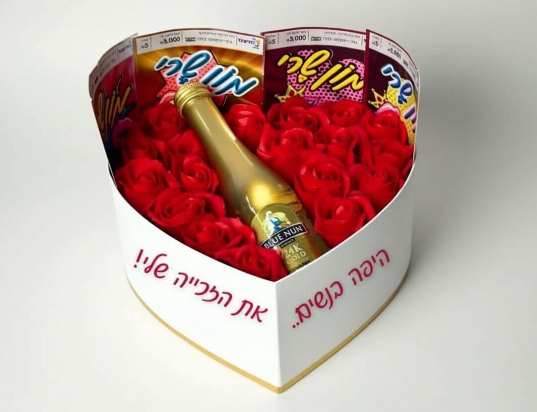 מארז לב וורדים עם כרטיסי גירוד - פרחים